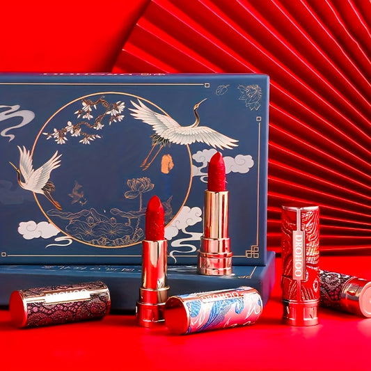 5 Colors Chinese Style Matte Velvet Lipstick Set Gift