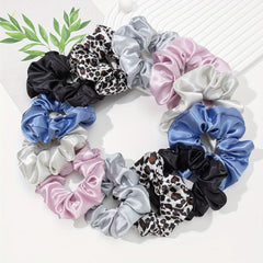 12pcs Satin Scrunchies Leopard Pattern Hair Rope