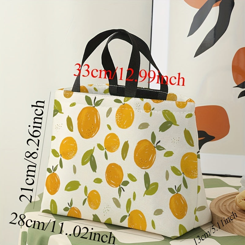 Orange Printed Lunch Bag Waterproof Insulated Bento Bag
