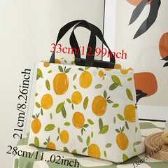 Orange Printed Lunch Bag Waterproof Insulated Bento Bag