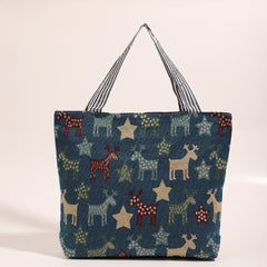 Vintage Cartoon Print Tote Bag Canvas Shoulder Handbag Women's Satchel Purse