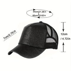 Glitter Mesh Trucker Hat Sequin Decor Baseball Cap Lightweight Adjustable