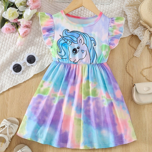 Toddler Girls Unicorn Graphic Princess Dress Tie Dye