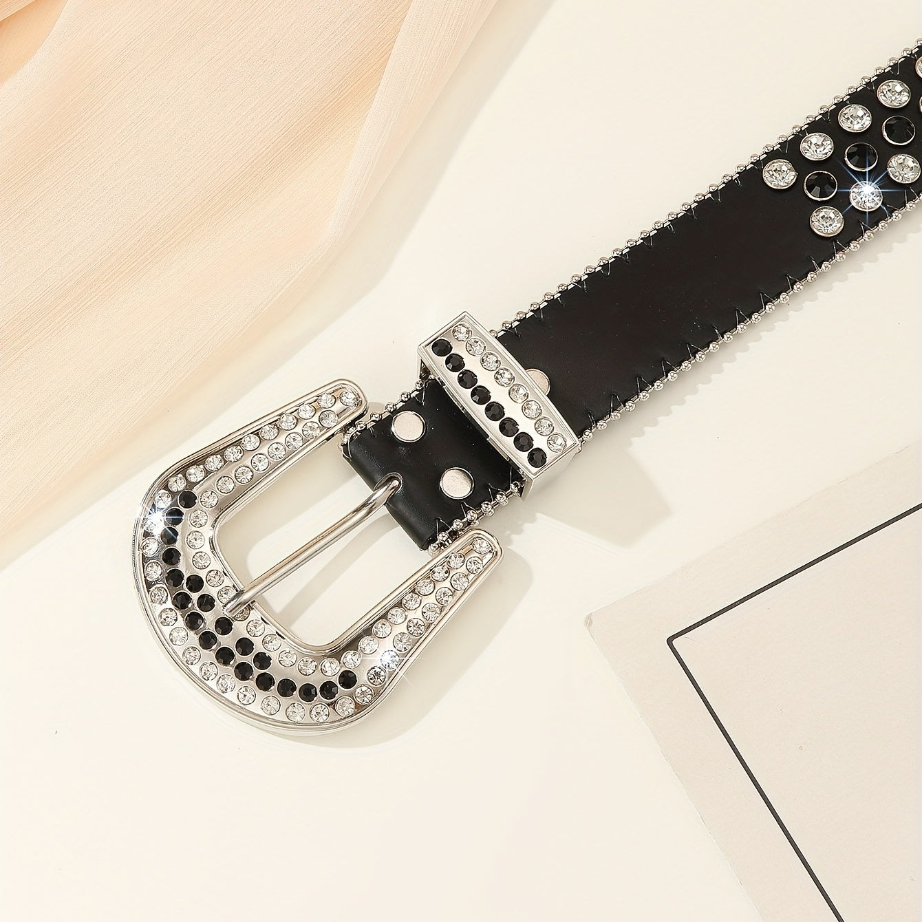  Rhinestone PU Belt for Women