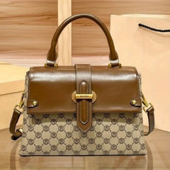 Vintage Geometric Print Crossbody Bag Light Brown
