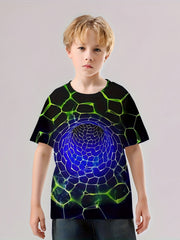 3D Hole Print Kid's T shirt Causal Short Sleeve Top For Summer