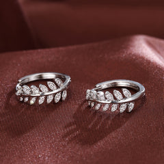 Leaf Shaped Hoop Huggie Earrings Inlaid Zircon 18K Plated