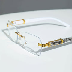 Rectangle Lens Glasses Metal Hinge Graphic Temple Casual Outdoor Eyewear