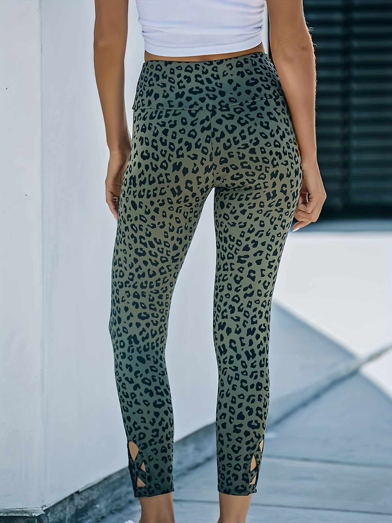 Leopard Print Cropped Leggings Gym Fitness Tight Pants