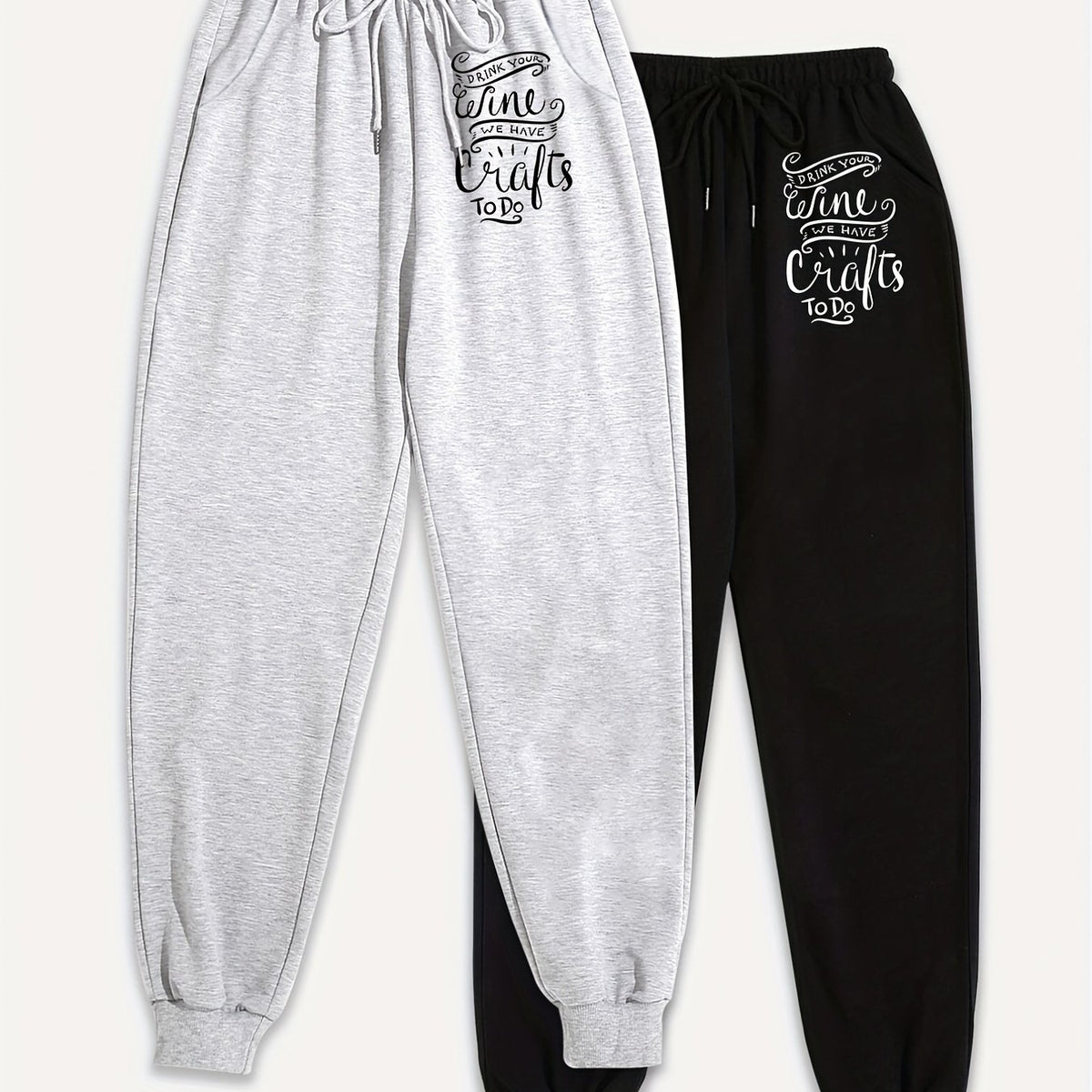  Slogan Print Joggers 2 Pcs Set