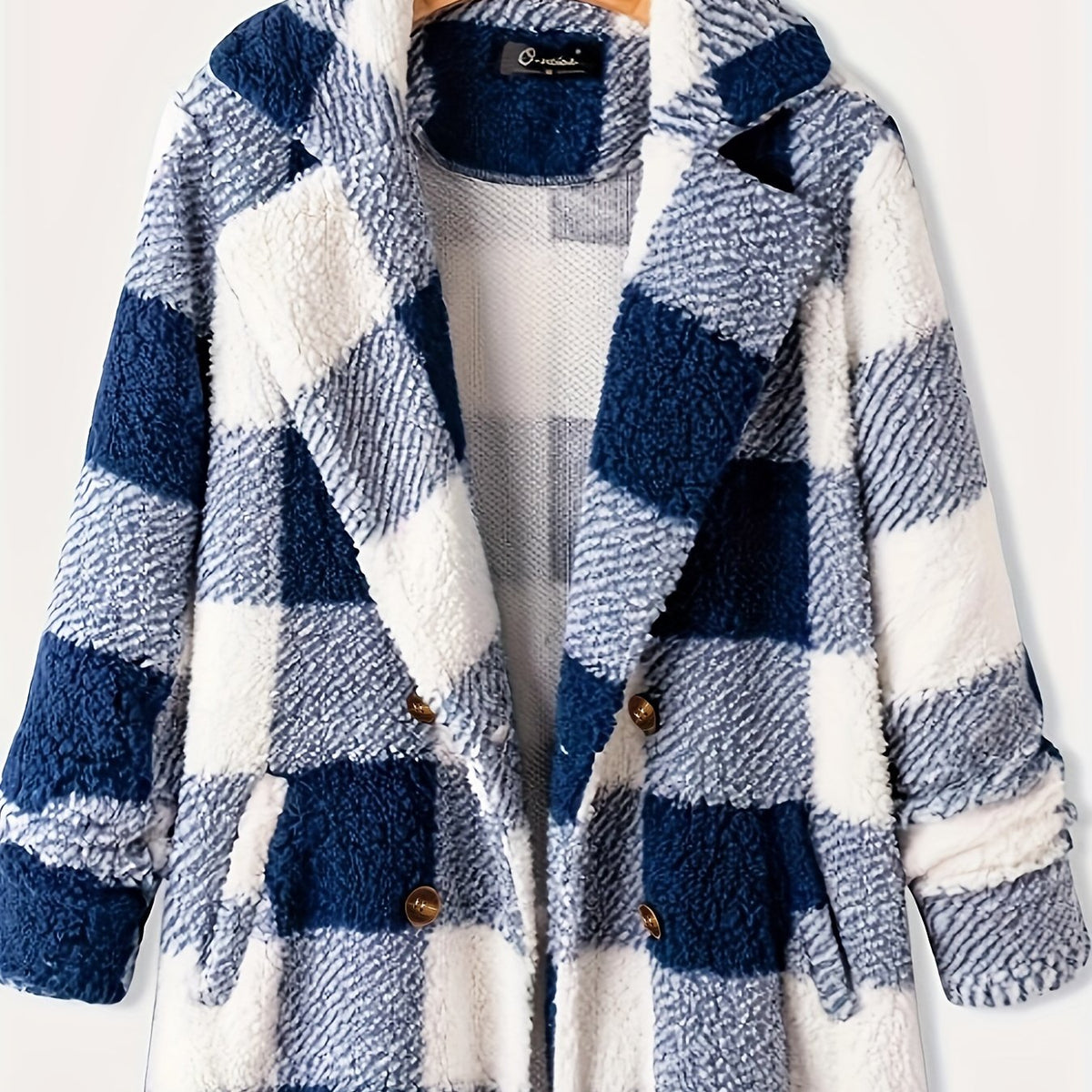 Plaid Pattern Dual Breasted Plush Coat for Fall & Winter