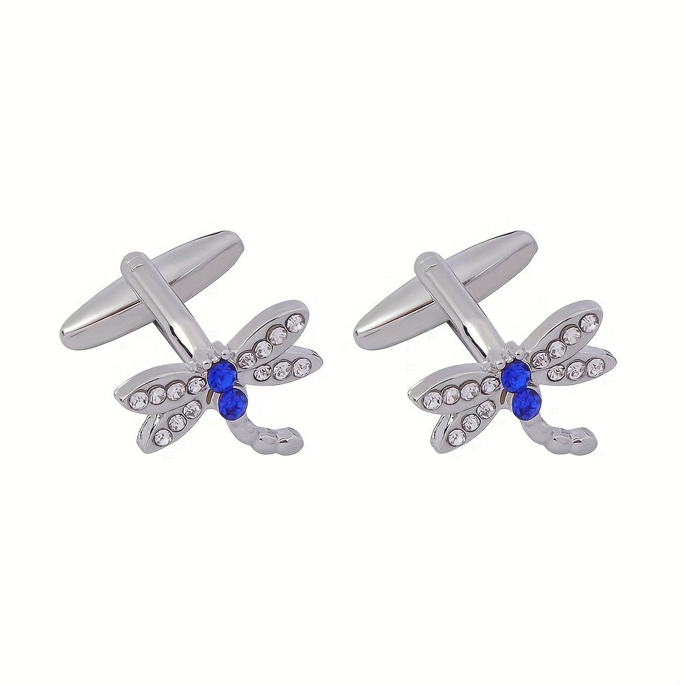 Crystal Micro inlaid Dragonfly Cufflinks & Sleeve Studs Set