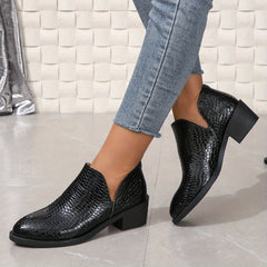 Crocodile Pattern Chunky Heel Ankle Boots