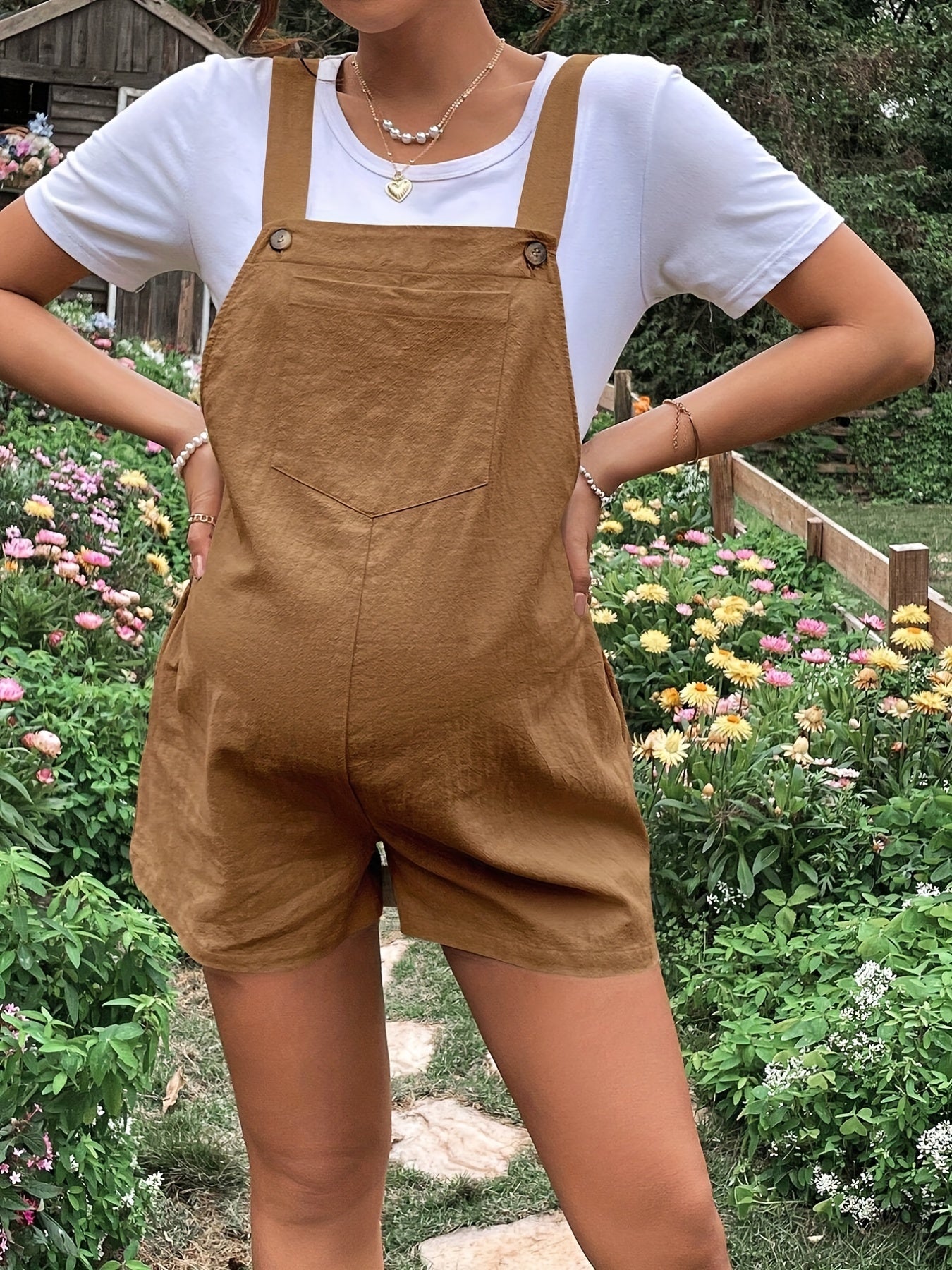 Maternity Adjustable Waist Overall Women's Cotton Shorts