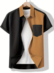 Casual Patchwork Block Short Sleeve Shirt Men's Hawaiian Shirt