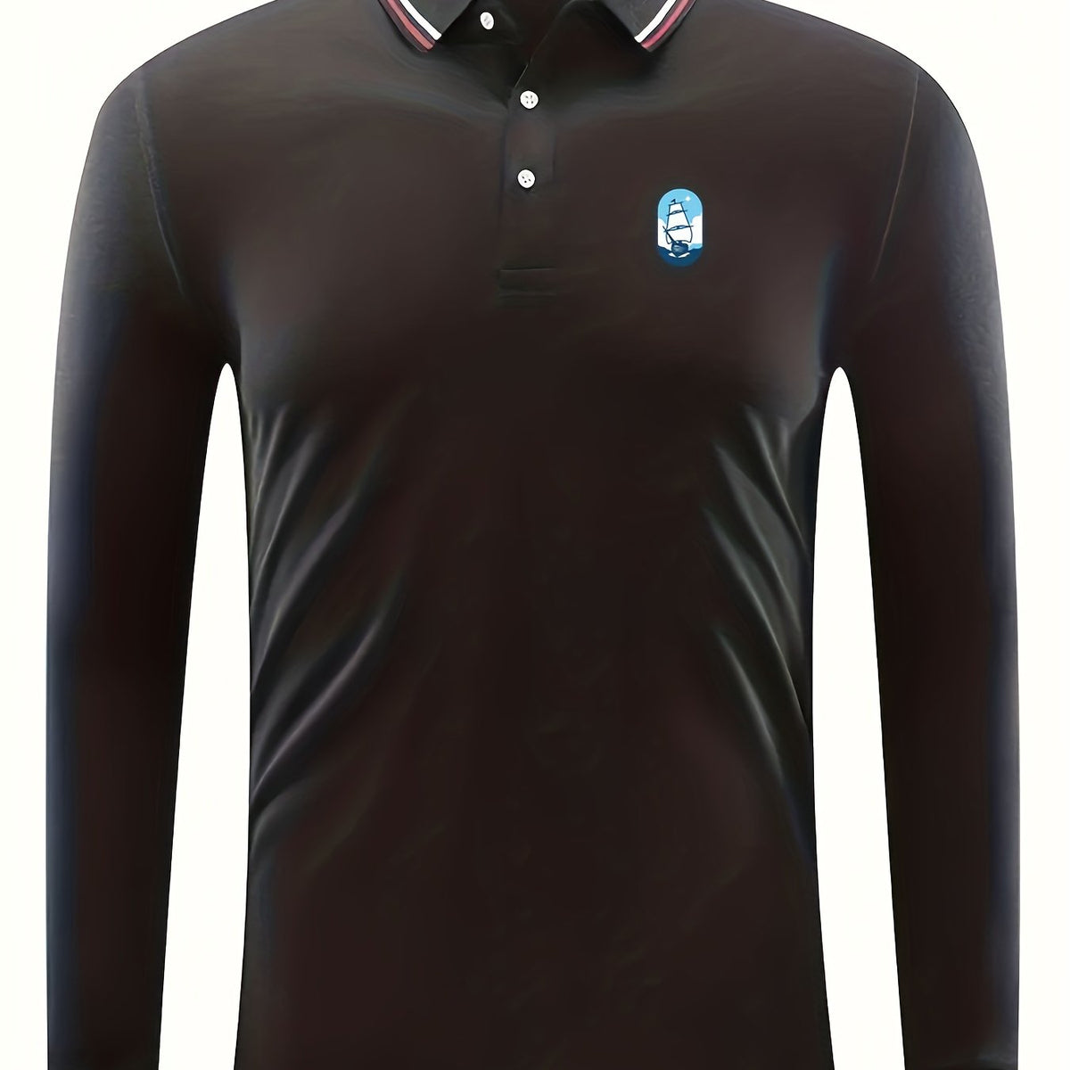 Sailboat Print Men's Lightweight Long Sleeve Polo Shirt