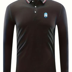 Sailboat Print Men's Lightweight Long Sleeve Polo Shirt