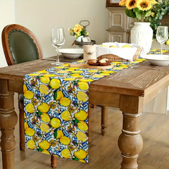 Summer Lemon Pattern Table Runner Farmhouse Linen for Party Wedding