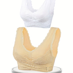 2pcs Lace Sports Bras Comfy & Breathable Yoga Fitness Tank Bra