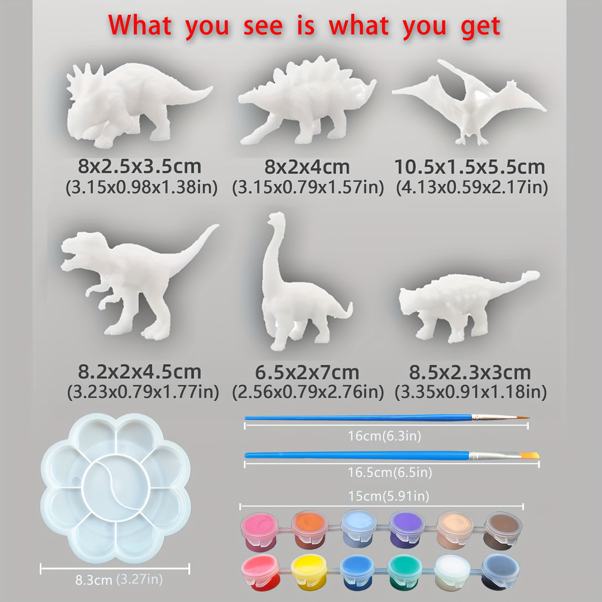 11pcs Kids Painting Set 6 Dinosaurs 12 Colors 2 Brushes 1 Palette PVC Material