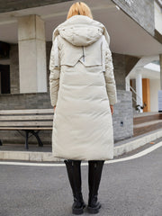 Solid Parka Zip Up Hooded Outerwear Women's Clothing