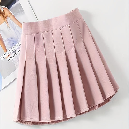 Girls Plain Pleated Skirt High Waist Short Length Casual Kids Summer Clothes