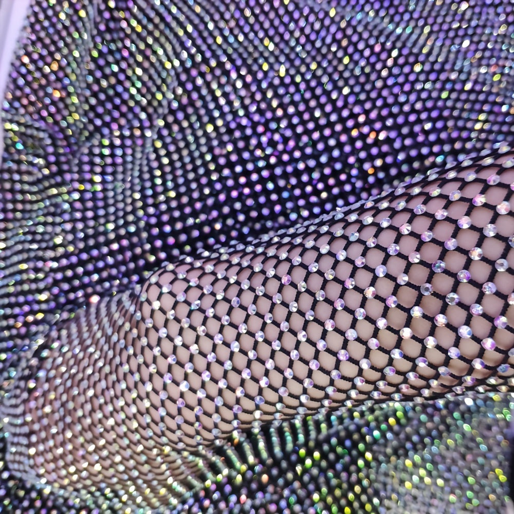 Rainbow Rhinestone Mesh Fabric for Arts & Crafts