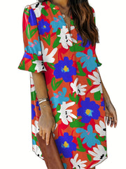  Floral Bell Sleeve Mini Dress