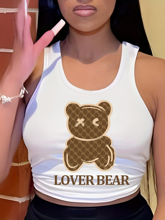 Bear Print Tank Top Sleeveless Crew Neck Casual