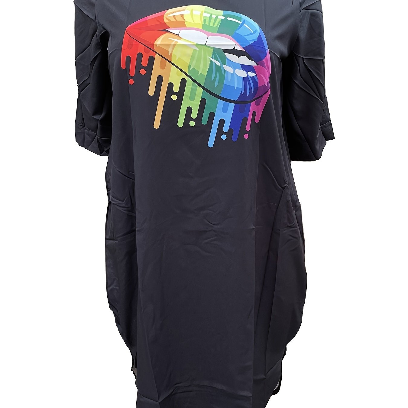  Abstract Lip Print Short Sleeve Tee Dress