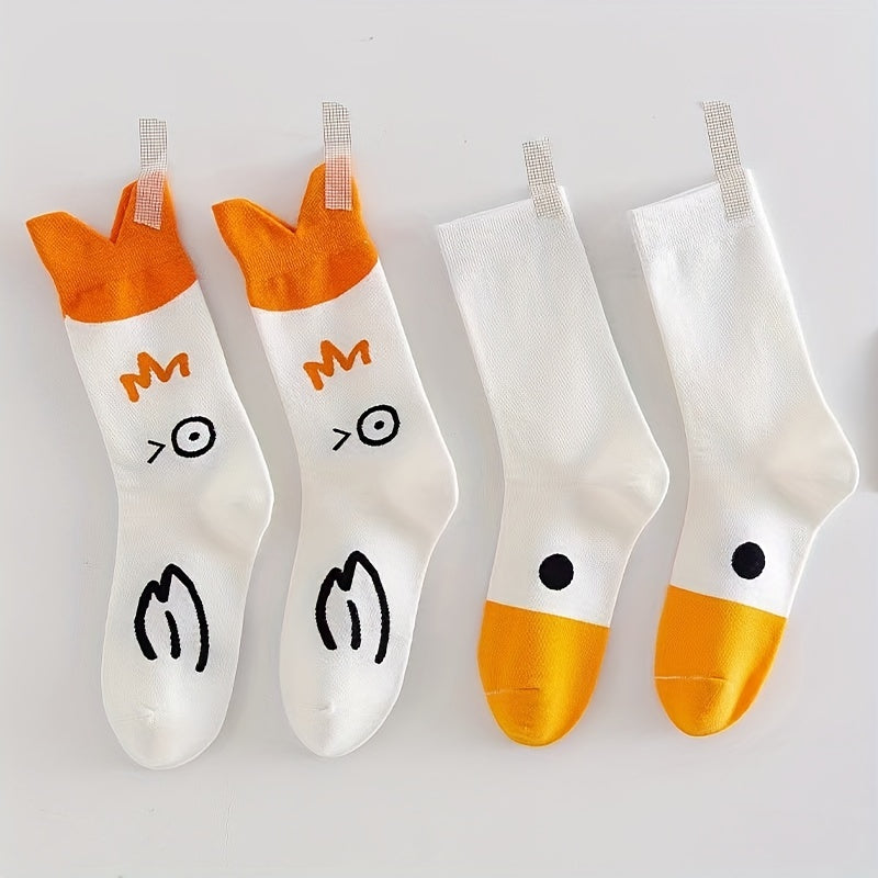 4 Pairs Cartoon Duck Print Socks Women's Stockings
