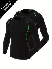 2 Pcs Men's Quick Drying Long Sleeve T-Shirts High Stretch Crew Neck