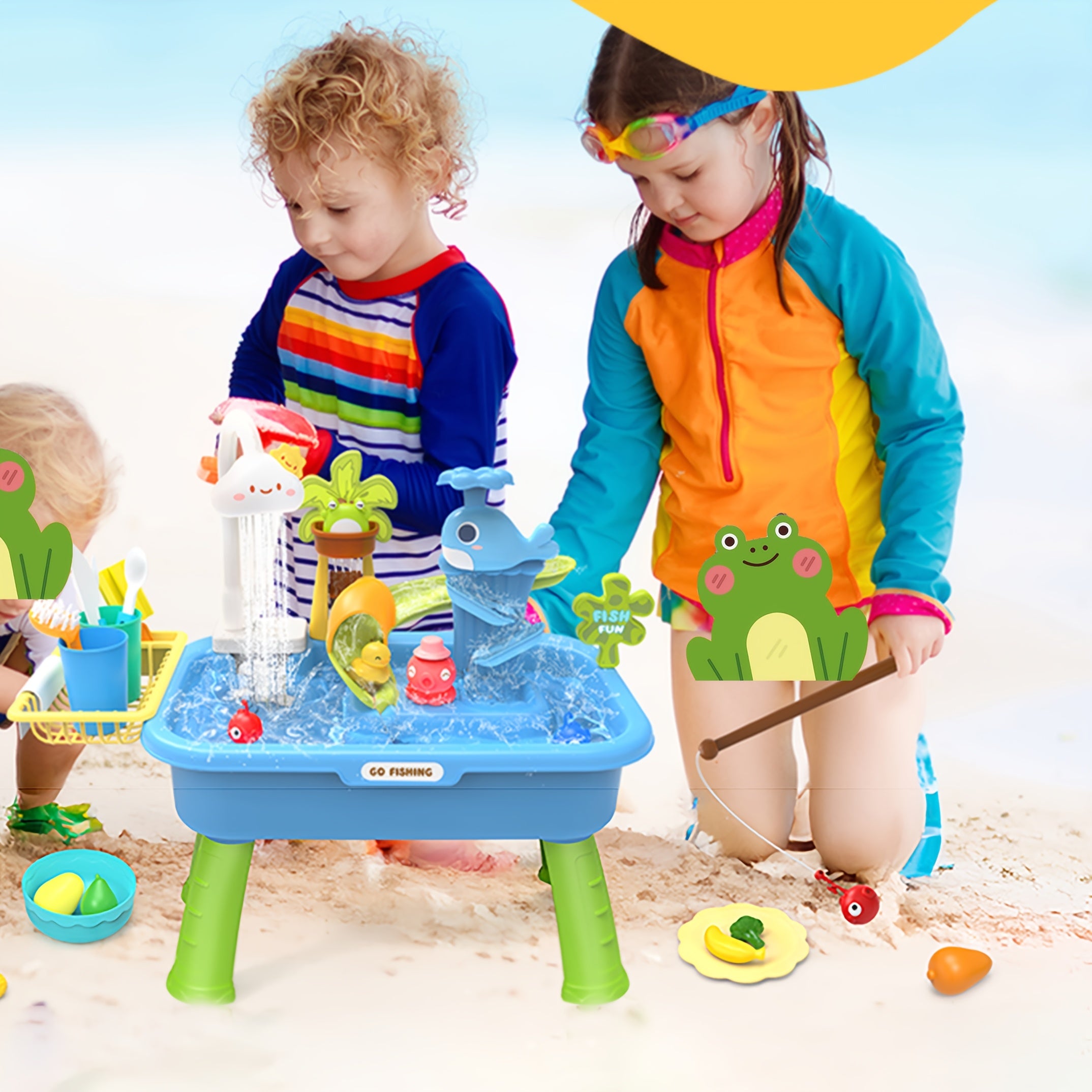 Summer Water Play Fishing Toy Set with Tableware Accessories Beach Toy