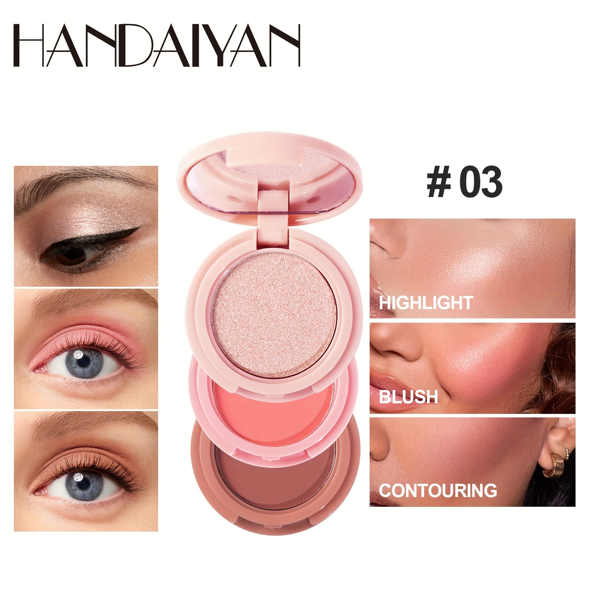 3-in-1 Contour Highlight Blush Palette Face Brightening Matte Eye Shadow