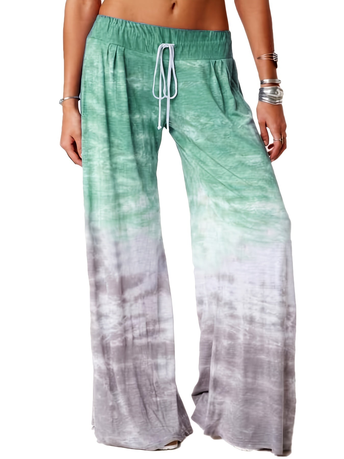  Ombre Print Drawstring Wide Leg Sweatpants