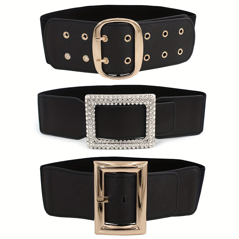 Vintage Punk Oversized Buckle Belt PU Girdle Elastic Wide Waistband