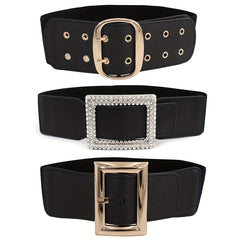 Vintage Punk Oversized Buckle Belt PU Girdle Elastic Wide Waistband