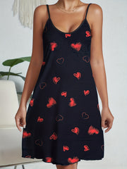 Heart Print Nightdress Crew Neck Sleep Dress Women's Sleepwear
