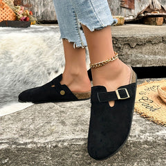 Women's Canvas Slip On Buckle Decor Non-slip Clogs