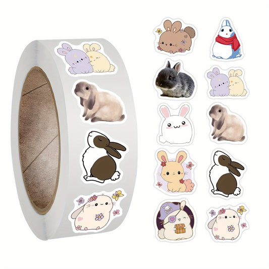 500pcs Rabbit Stickers Roll for Water Bottles Laptop Phone Motorcycle
