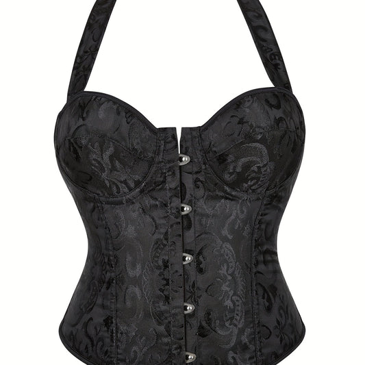 Jacquard Halter Corset Bustier Tummy Control Lace Up Body Shaper