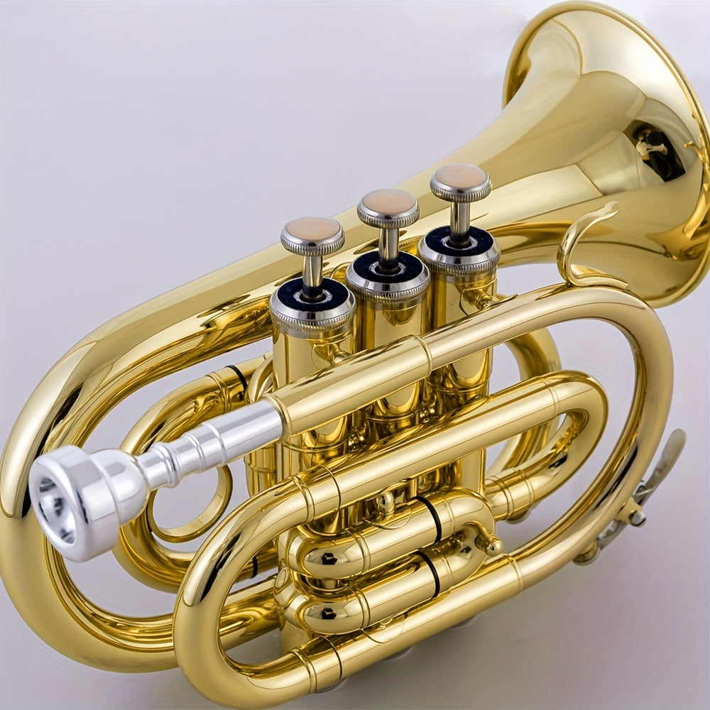 Pro Pocket Trumpet B flat Brass Kaluolin K200 Horn 7C Silver Plated