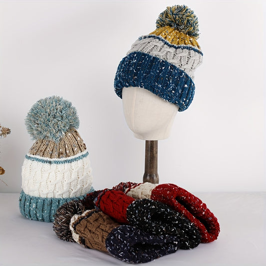 Striped Plaid Knitted Hat Plus Velvet Thickened Warm Wool Hat