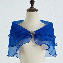 Solid Thin Gauze Wrap Rhinestone Bowknot Shawl For Wedding Bridal