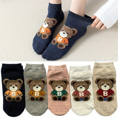 5 Pairs Women's Bear Boat Short Cotton Ankle Socks
