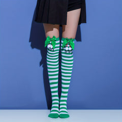 Striped Thigh High Socks Christmas Colorblock Over The Knee Socks