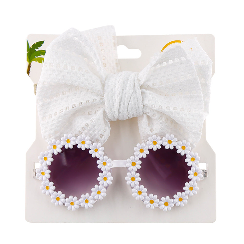 Girls Bow Headband & Daisy Sunglasses Set for Party Outdoor Sun Protection