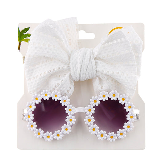 Girls Bow Headband & Daisy Sunglasses Set for Party Outdoor Sun Protection