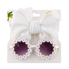 Girls Bow Headband & Daisy Sunglasses Set for Party Outdoor Sun Protection