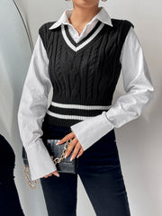  Preppy Sweater Vest Women's Plus Colorblock Cable Knit Vest